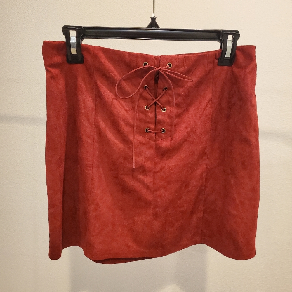 Rust colored suede miniskirt